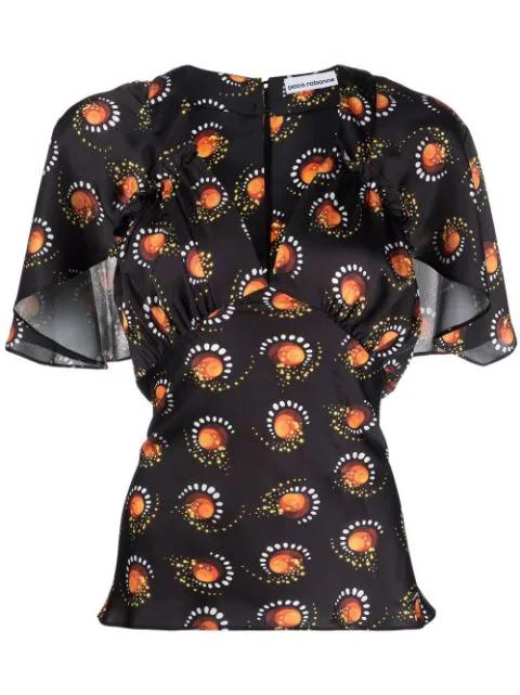 motif-print V-neck top by RABANNE