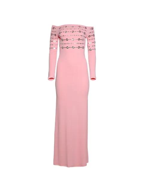 ring-embellished off-shoulder dress by RABANNE