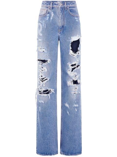 ripped-detailing cotton wide-leg jeans by RABANNE