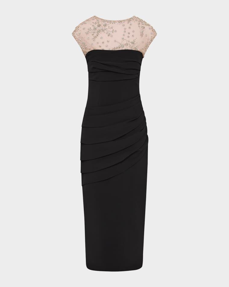 Dottie Floral Crystal Sheer Draped Dress by RACHEL GILBERT Dottie Floral Crystal Sheer Draped Dress by RACHEL GILBERT