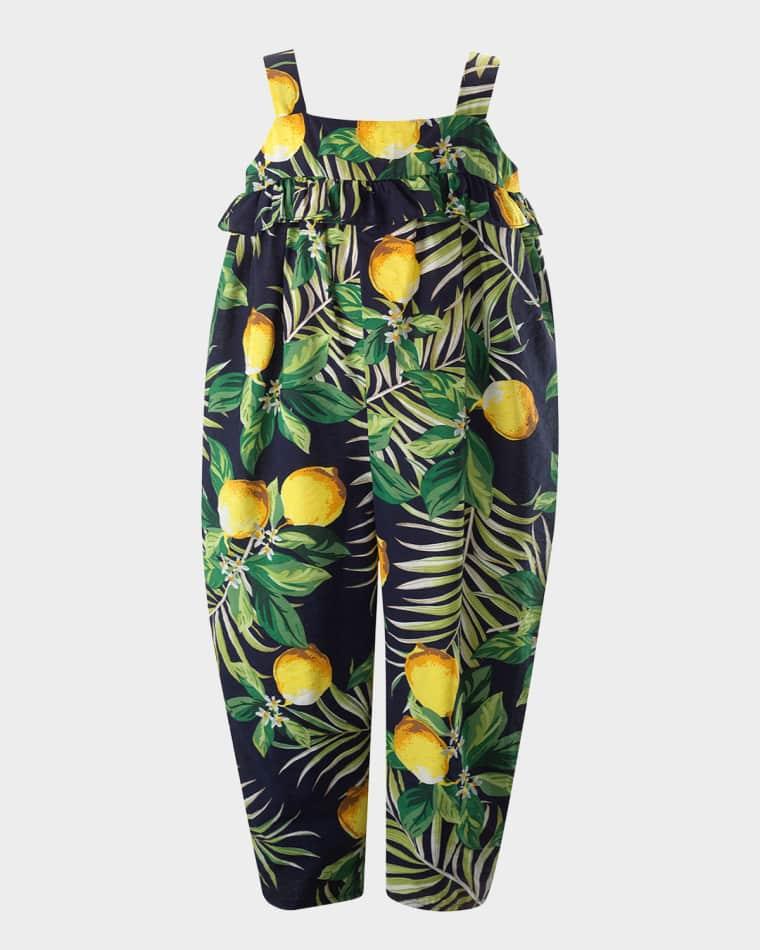Girl's Lemon-Print Ruffle Jumpsuit, Size 2-14 by RACHEL RILEY