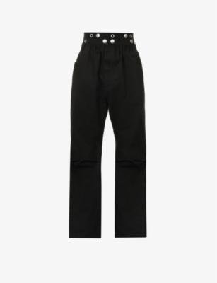 Big button-embellished relaxed-fit wide-leg cotton-twill trousers by RAF SIMONS