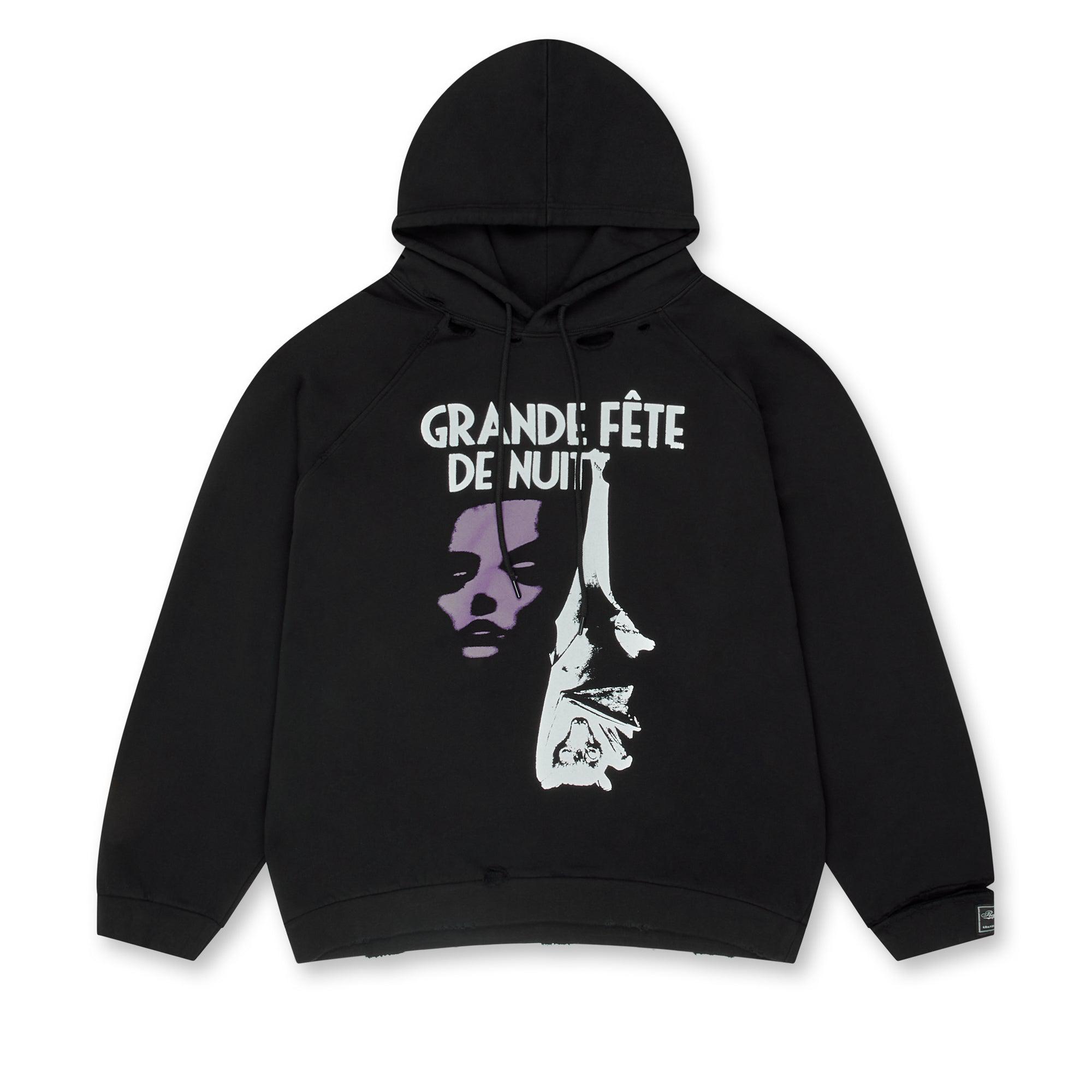 Raf Simons - Men’s Destroyed Oversized Grand Fete de Nuit Hoodie - (Black) by RAF SIMONS