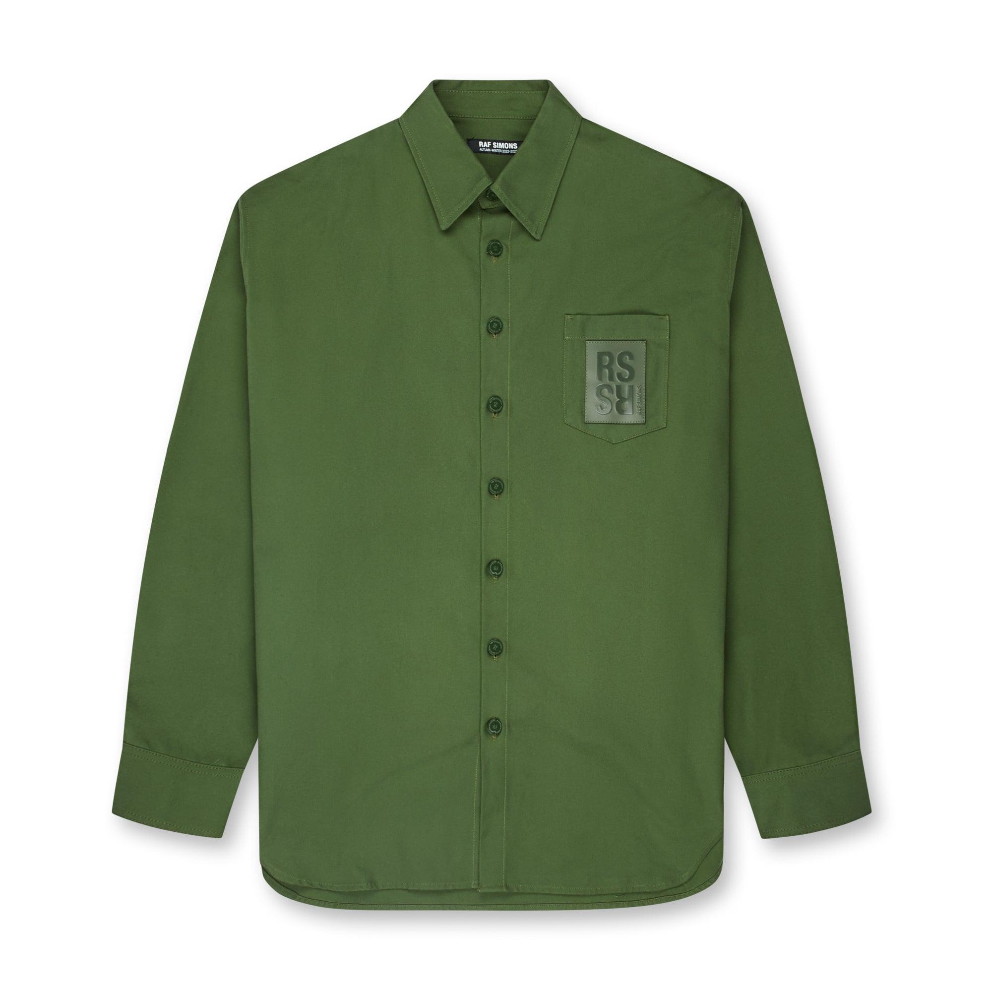 Raf Simons - Men’s Oversized Denim Shirt With R Pin - (Khaki) by RAF SIMONS