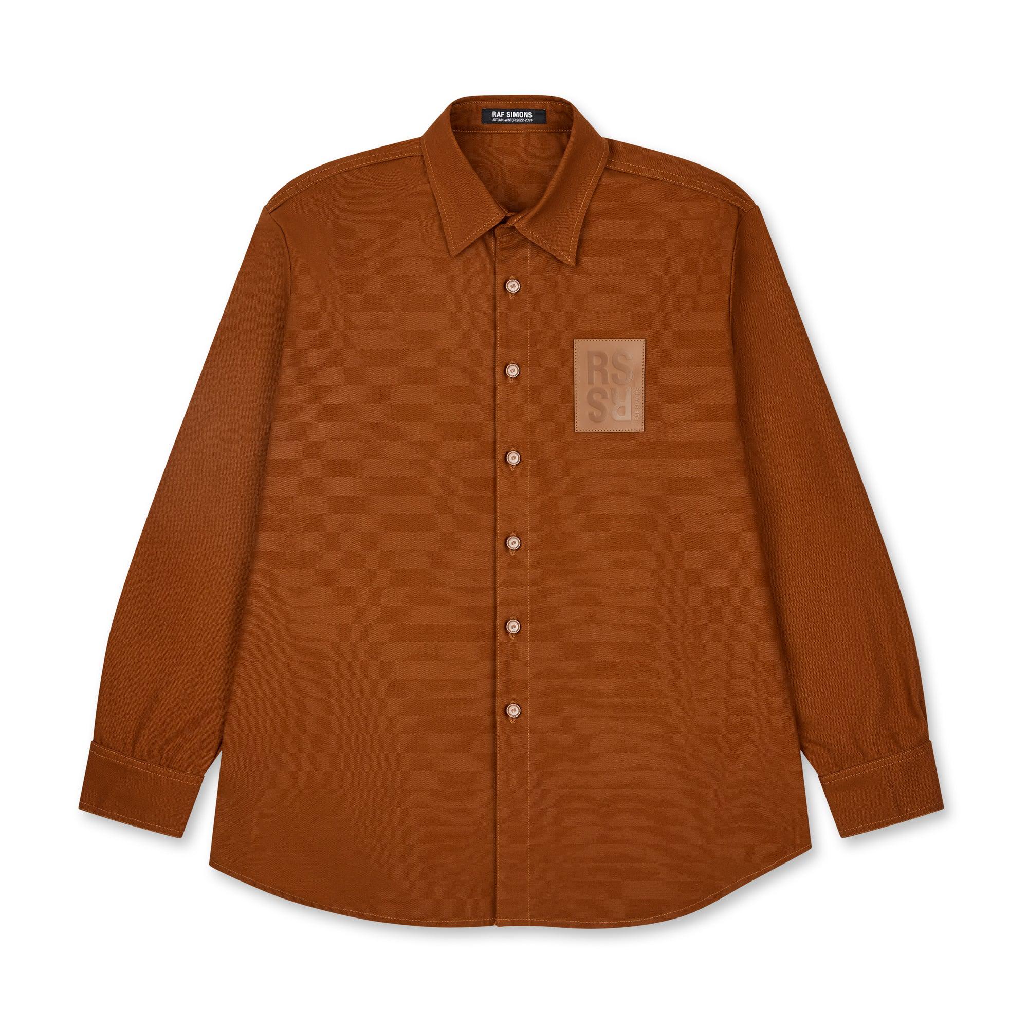 Raf Simons - Men’s Straight Fit Denim Shirt With R Pin - (Dark Brown) by RAF SIMONS