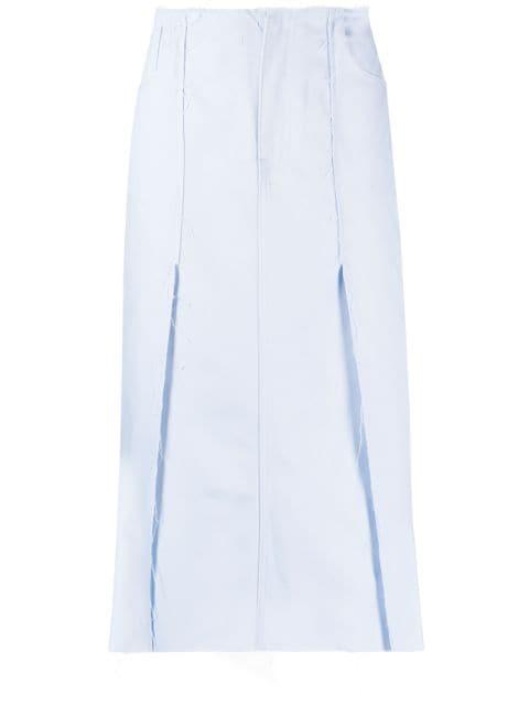 high-waisted denim midi skirt by RAF SIMONS