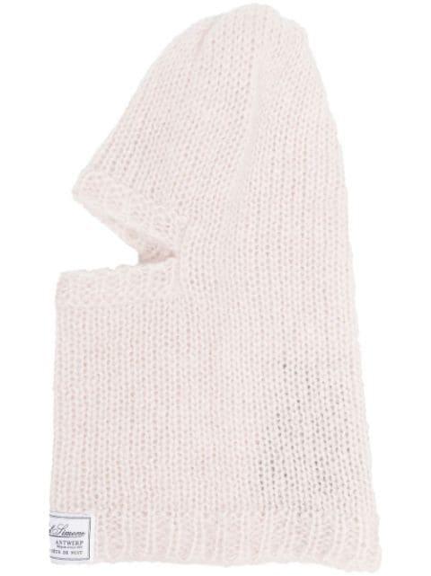 knitted logo-patch balaclava hat by RAF SIMONS