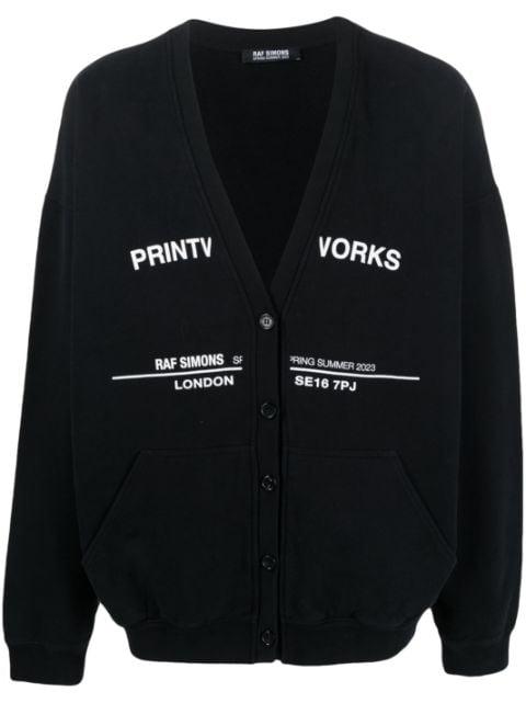 tour-print fleece cardigan by RAF SIMONS