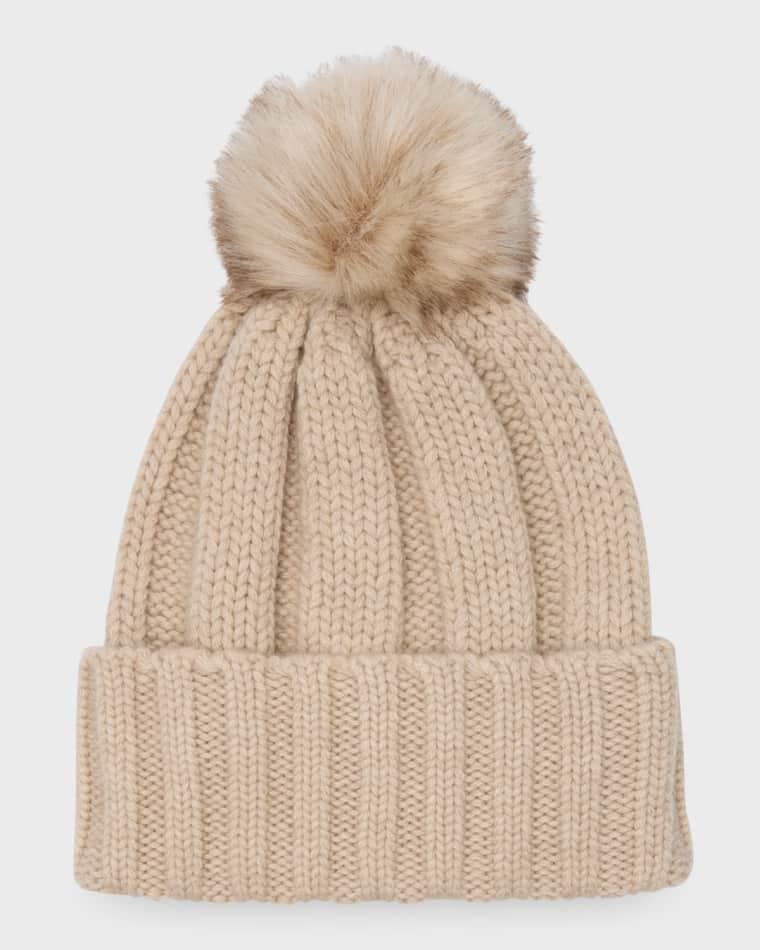 Dixie Cashmere Beanie With Faux Fur Pom by RAFFAELLO BETTINI Dixie Cashmere Beanie With Faux Fur Pom by RAFFAELLO BETTINI