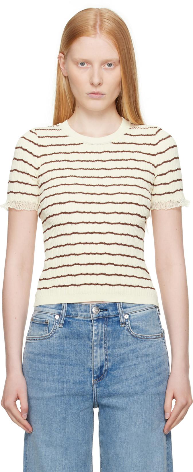 Beige & Brown Chiara Stripe Crew T-shirt by RAG&BONE