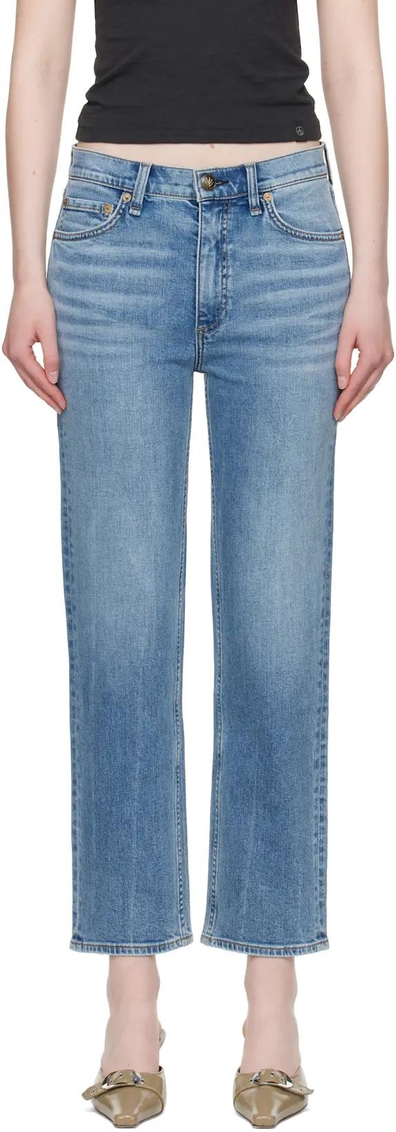 Blue Straight Harlow Mid Rise Ankle Jeans by RAG&BONE