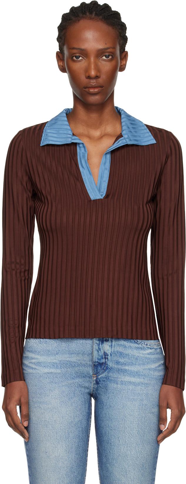 Burgundy Natalia Colorblock Long Sleeve Polo by RAG&BONE