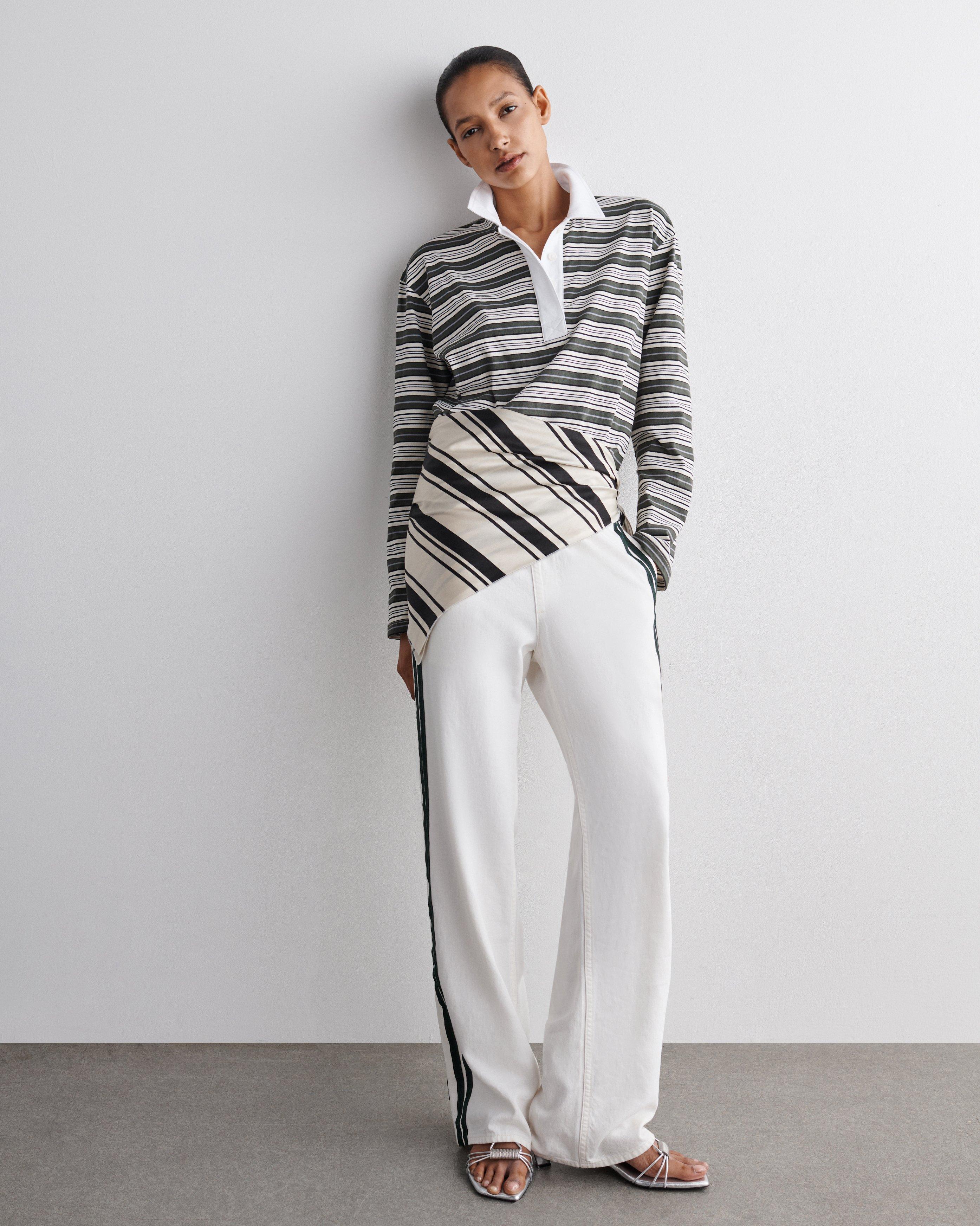 Kelly Boxy Striped Long-Sleeve Polo by RAG&BONE