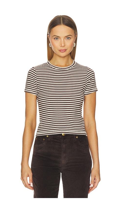 Rag & Bone Luca Stripe Rib Baby Tee in Brown by RAG&BONE