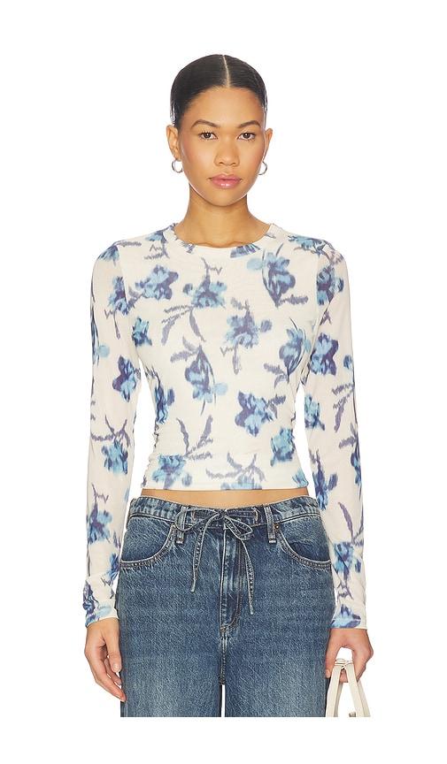 Rag & Bone Yana Printed Mesh Long Sleeve Tee in Ivory,Blue by RAG&BONE