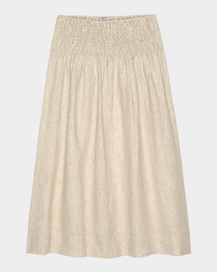 Alessa Smocked Linen Midi Skirt by RAILS