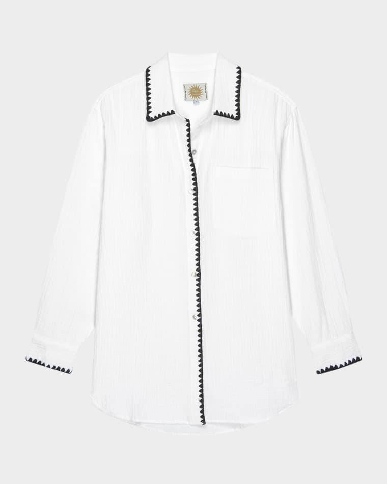 Idania Embroidered Gauze Button-Front Shirt by RAILS