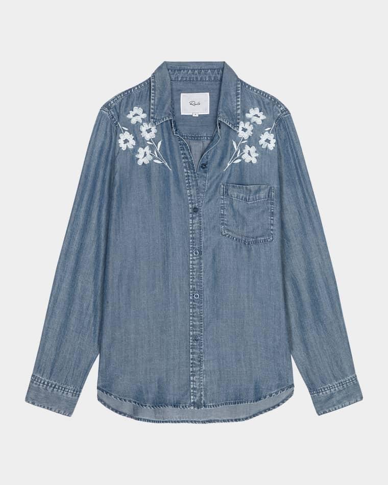 Ingrid Flower-Embroidered Denim Shirt by RAILS