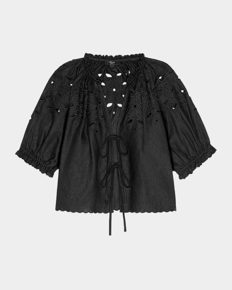 Lizbeth Embroidered Tie-Front Linen Blouse by RAILS