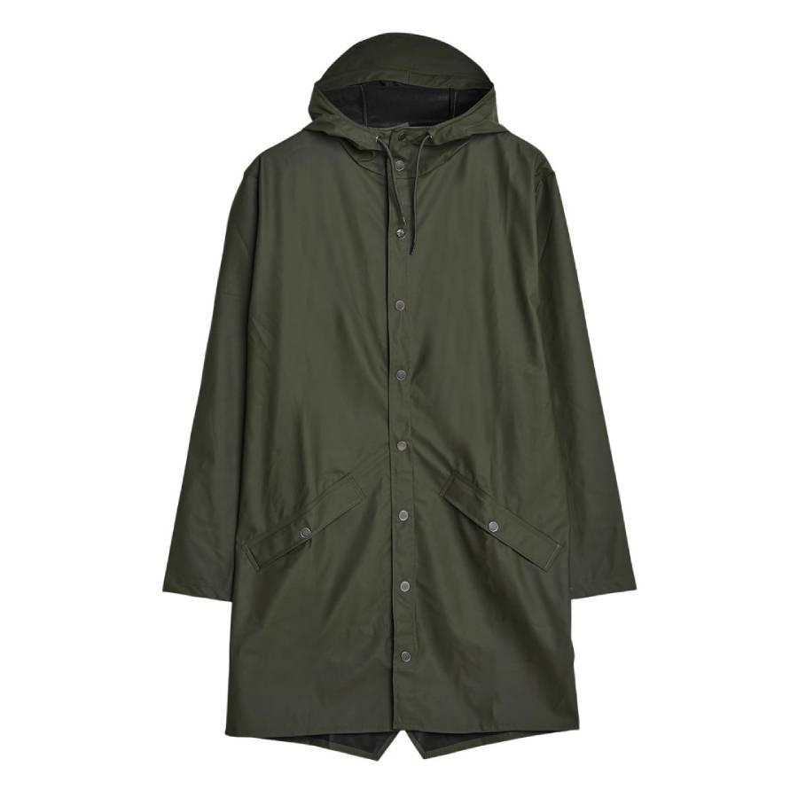 Rains Green Lightweight Waterproof Long Jacket by RAINS