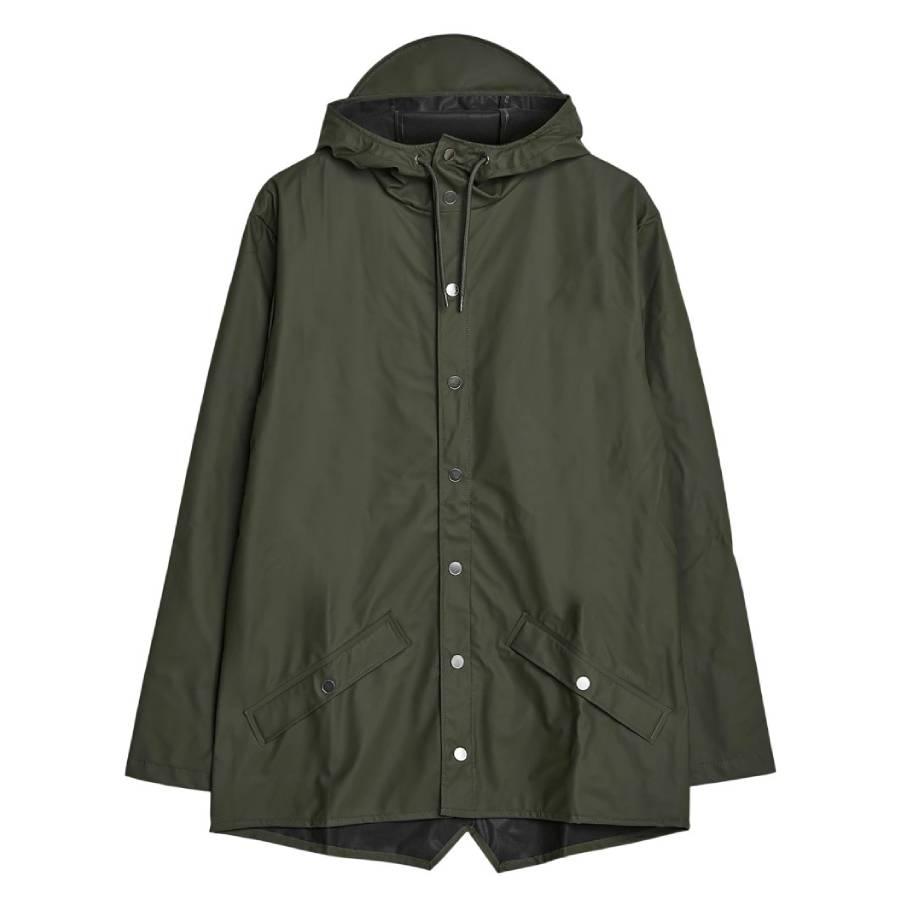 Rains Green Waterproof Hooded Rain Jacket by RAINS