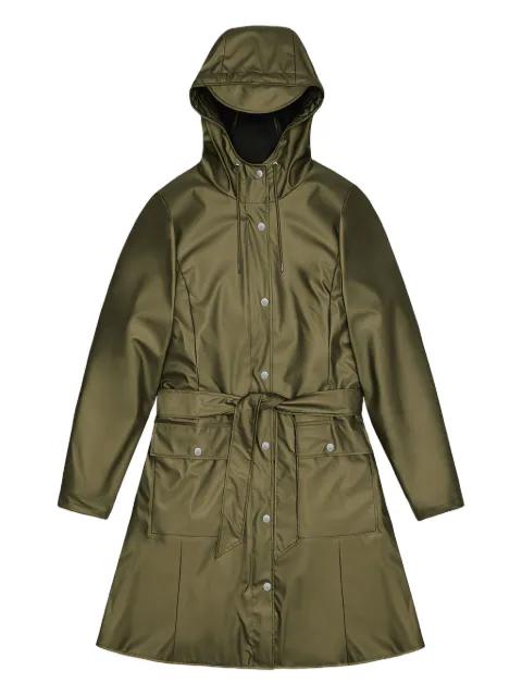 belted hoodied raincoat by RAINS