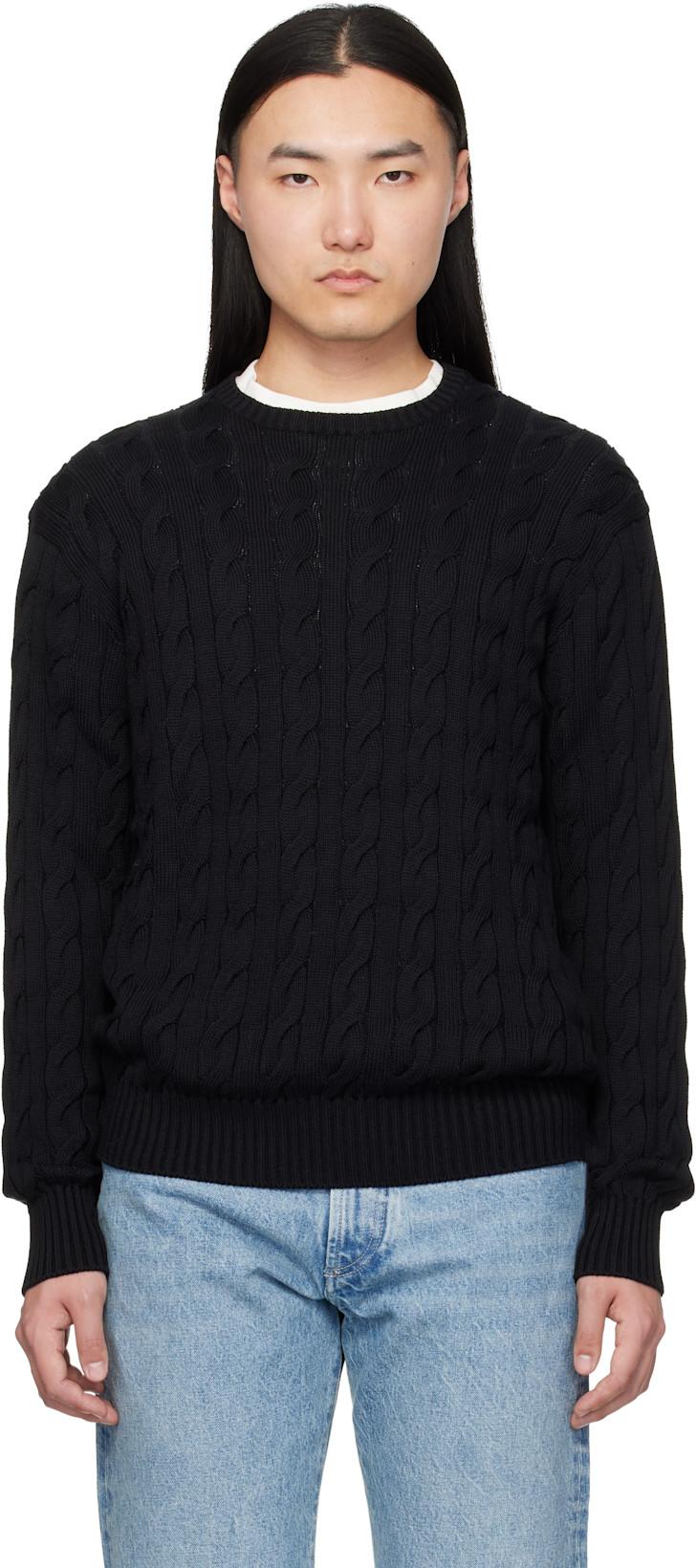 Black Cotton Silk Cable Crewneck Sweater by RALPH LAUREN