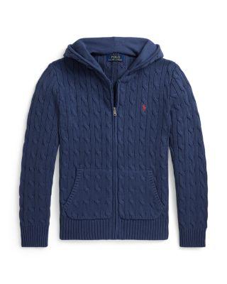 Boys' Cable Cotton Hooded Full Zip Sweater - Big Kid by RALPH LAUREN