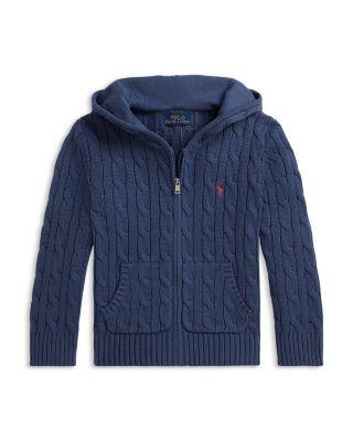 Boys' Cable Cotton Hooded Full Zip Sweater - Little Kid by RALPH LAUREN