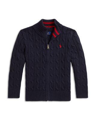 Boys' Cable Knit Cotton Full Zip Sweater - Little Kid by RALPH LAUREN