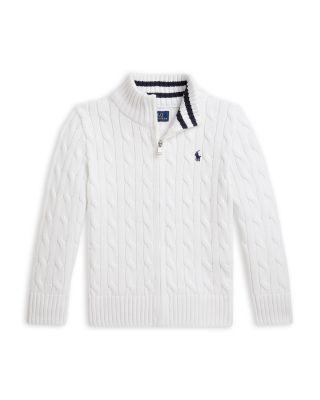 Boys' Cable Knit Cotton Full Zip Sweater - Little Kid by RALPH LAUREN