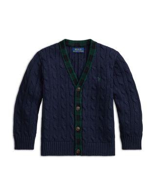 Boys' Plaid Trim Cable Cotton Cardigan - Little Kid by RALPH LAUREN