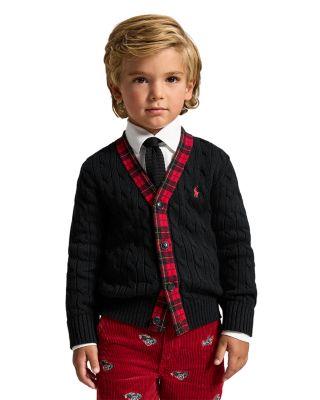 Boys' Plaid Trim Cable Cotton Cardigan - Little Kid by RALPH LAUREN