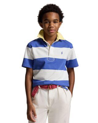 Boys' Striped Cotton Short Sleeved Rugby Shirt - Big Kid by RALPH LAUREN Boys' Striped Cotton Short Sleeved Rugby Shirt - Big Kid by RALPH LAUREN