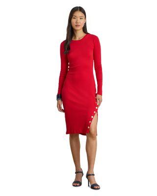 Button Trim Ribbed Cotton Blend Dress by RALPH LAUREN