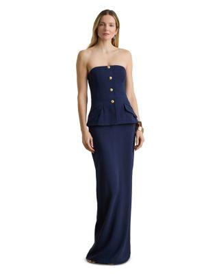 Button Trim Stretch Cady Strapless Gown by RALPH LAUREN