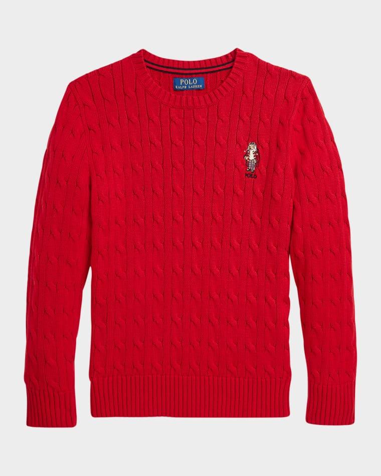 Boy's Cable Knit Sweater W/ Embroidered Mascot, Size 2-7 by RALPH LAUREN CHILDRENSWEAR