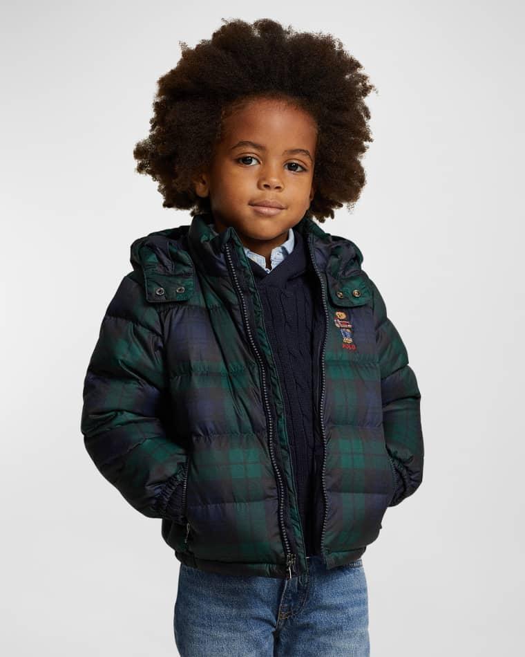 Boy's Plaid-Print Embroidered Polo Bear Puffer Jacket, Size 2-7 by RALPH LAUREN CHILDRENSWEAR