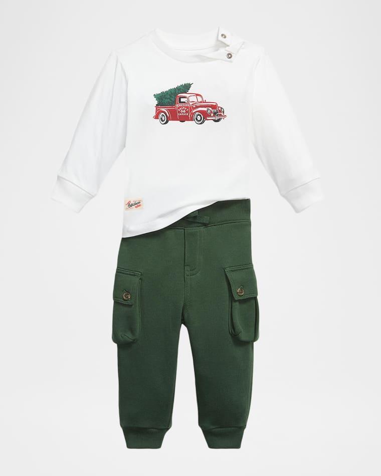 Boy's Truck-Print Jersey T-Shirt & Fleece Pants Set, Size 3M-24M by RALPH LAUREN CHILDRENSWEAR