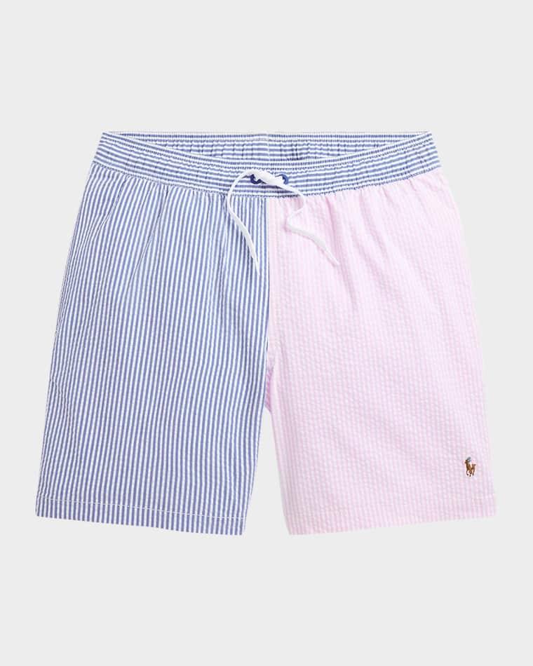 Boy's Two-Tone Seersucker Swim Shorts by RALPH LAUREN CHILDRENSWEAR