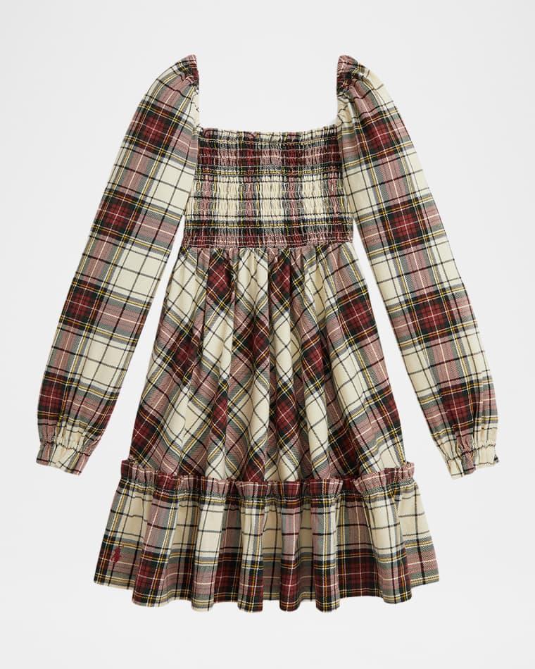 Girl's Plaid Ruffled Cotton Jersey Dress, Size 2-6X by RALPH LAUREN CHILDRENSWEAR