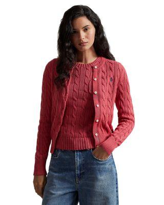 Cable Knit Cotton Crewneck Cardigan by RALPH LAUREN