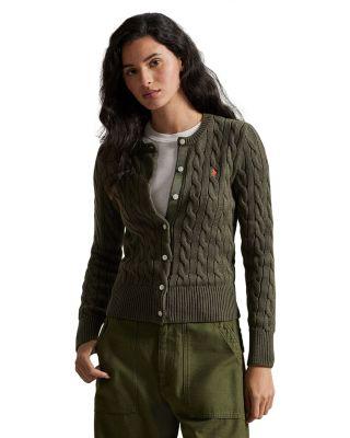 Cable Knit Cotton Crewneck Cardigan by RALPH LAUREN
