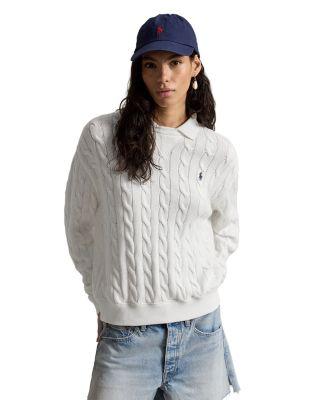 Cable Knit Cotton Polo Collar Sweater by RALPH LAUREN
