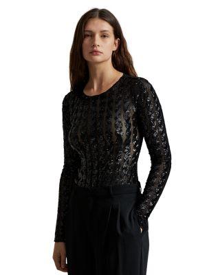Cable Sequin Mesh Bodysuit by RALPH LAUREN