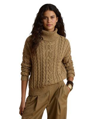 Cotton Marled Turtleneck Cable Knit Sweater by RALPH LAUREN