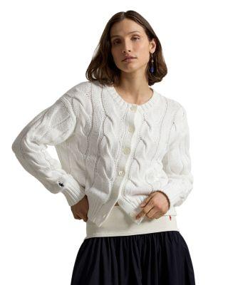 Crewneck Cable Knit Cardigan Sweater by RALPH LAUREN