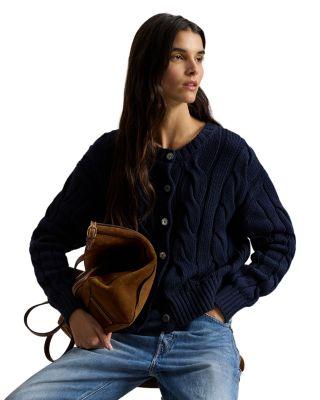Crewneck Cable Knit Cardigan Sweater by RALPH LAUREN
