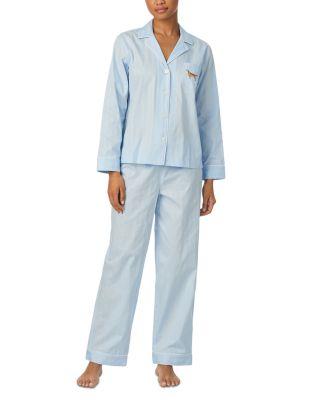 Dog Embroidery Textured Woven Long Sleeve Notch Collar Long Pant Pajama Set by RALPH LAUREN