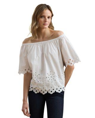 Eyelet Cotton Off The Shoulder Blouse by RALPH LAUREN
